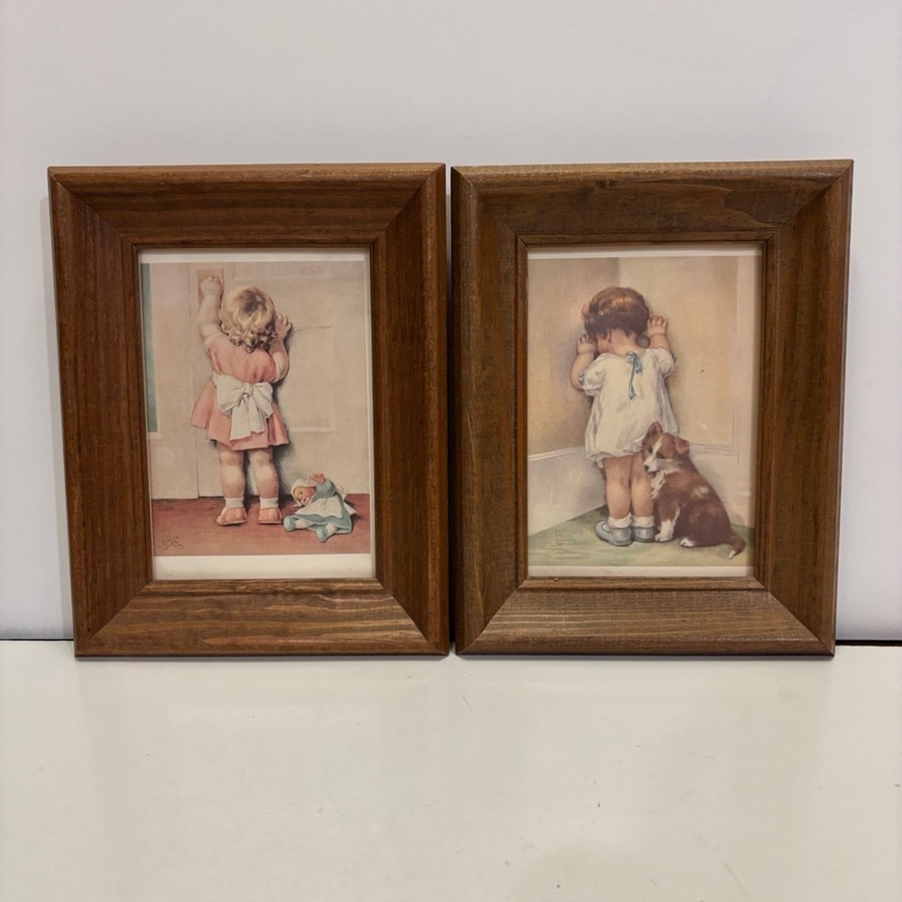 2 Vintage Bessie Pease Gutmann "In Disgrace" Framed